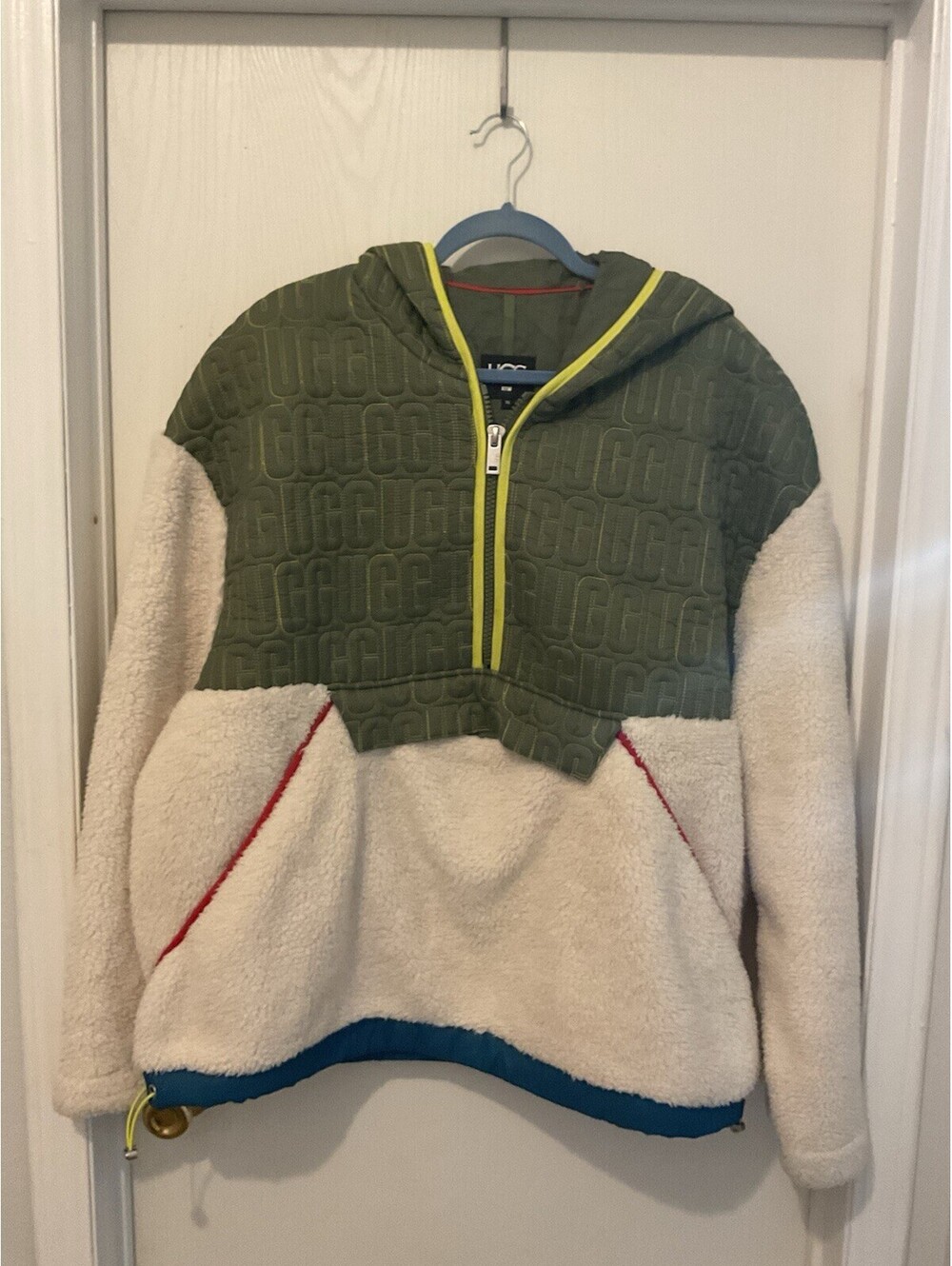 Ugg Iggy Sherpa Natural Green Half Zip Pullover Hoodie XL